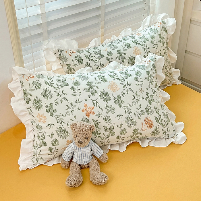 91家纺网 家纺一手货源 找家纺 澳梵 2023新款【怦然心动】系列-水洗棉麻双层纱四件套 绿影