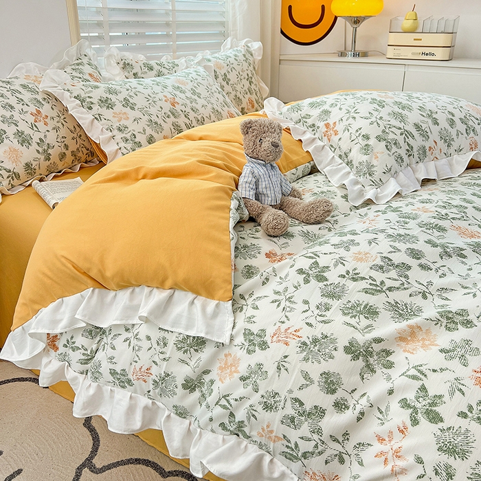 91家纺网 家纺一手货源 找家纺 澳梵 2023新款【怦然心动】系列-水洗棉麻双层纱四件套 绿影