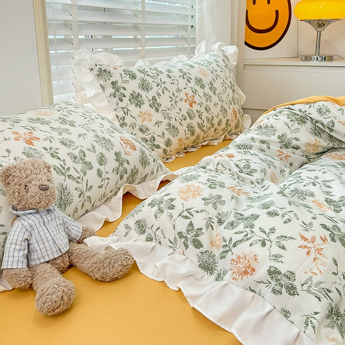 91家纺网 家纺一手货源 找家纺 澳梵 2023新款【怦然心动】系列-水洗棉麻双层纱四件套 绿影