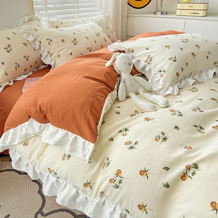 91家纺网 家纺一手货源 找家纺 澳梵 2023新款【怦然心动】系列-水洗棉麻双层纱四件套 花颂