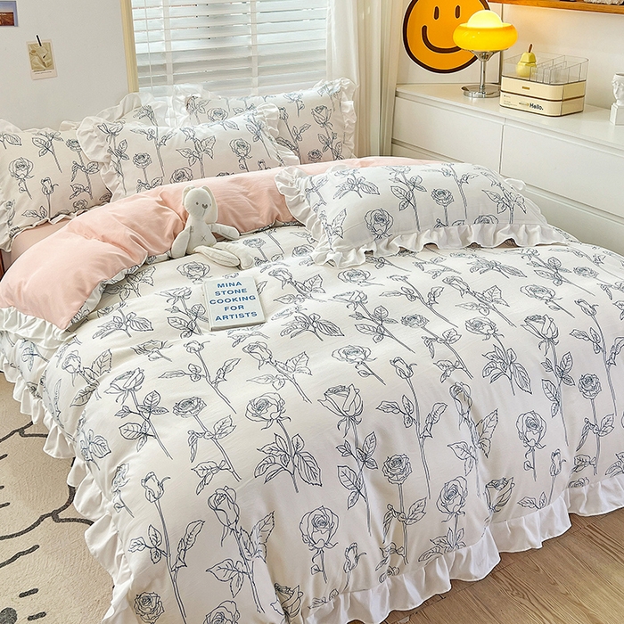 91家纺网 家纺一手货源 找家纺 澳梵 2023新款【怦然心动】系列-水洗棉麻双层纱四件套 情书