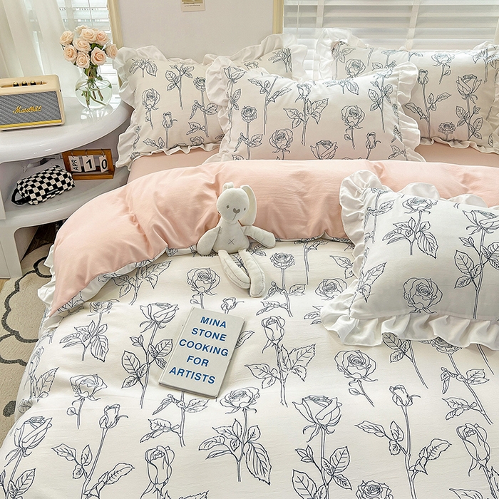 91家纺网 家纺一手货源 找家纺 澳梵 2023新款【怦然心动】系列-水洗棉麻双层纱四件套 怦然心动