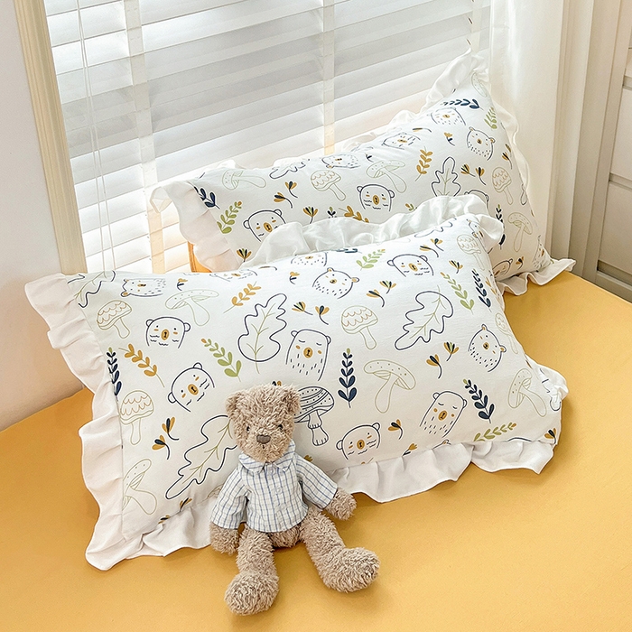 91家纺网 家纺一手货源 找家纺 澳梵 2023新款【怦然心动】系列-水洗棉麻双层纱四件套 萌萌熊