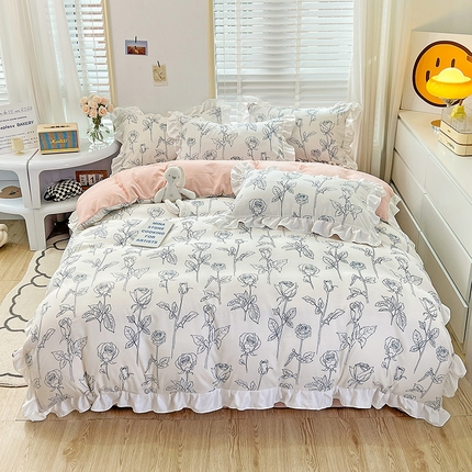 澳梵 2023新款【怦然心动】系列-水洗棉麻双层纱四件套 情书