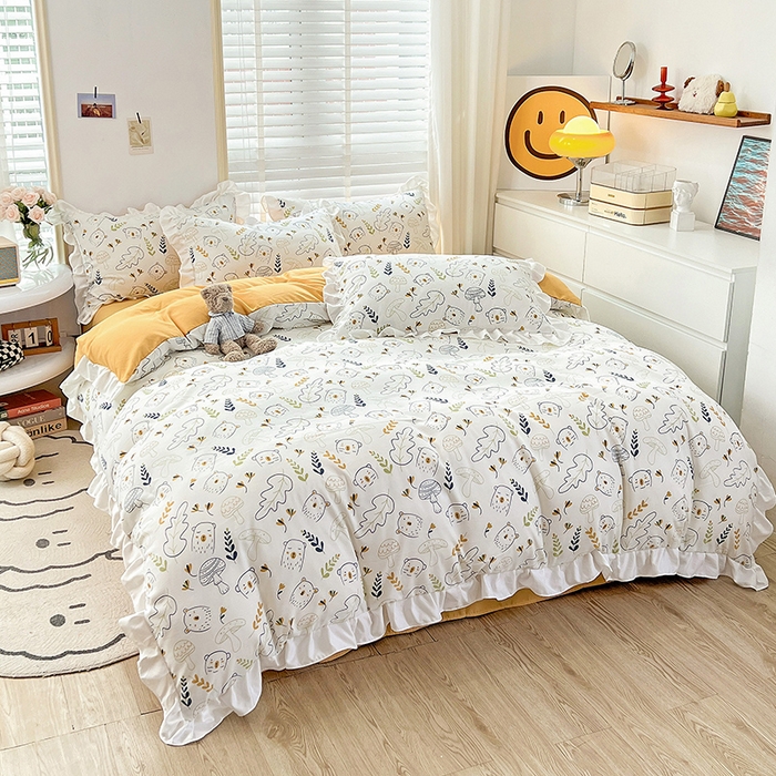 91家纺网 家纺一手货源 找家纺 澳梵 2023新款【怦然心动】系列-水洗棉麻双层纱四件套 萌萌熊