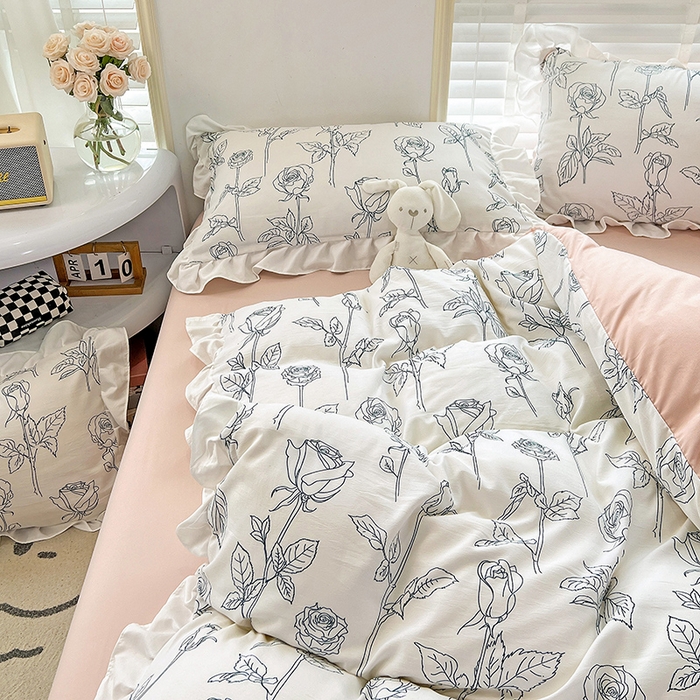 91家纺网 家纺一手货源 找家纺 澳梵 2023新款【怦然心动】系列-水洗棉麻双层纱四件套 情书