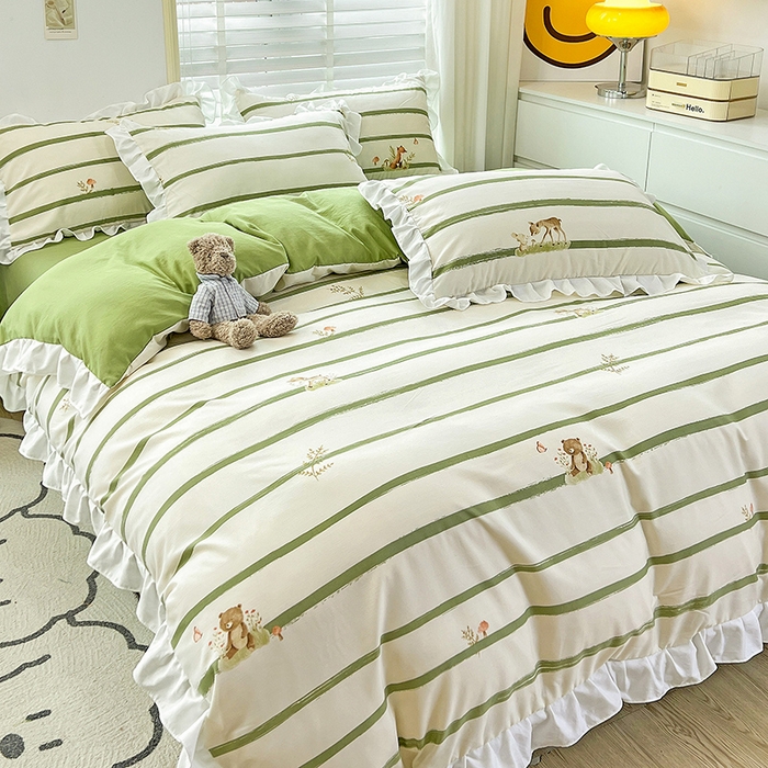 91家纺网 家纺一手货源 找家纺 澳梵 2023新款【怦然心动】系列-水洗棉麻双层纱四件套 小鹿兔