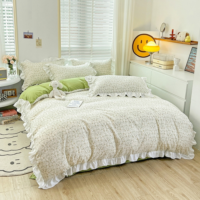 91家纺网 家纺一手货源 找家纺 澳梵 2023新款【怦然心动】系列-水洗棉麻双层纱四件套 小情歌