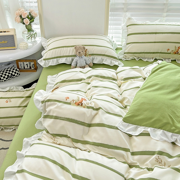 91家纺网 家纺一手货源 找家纺 澳梵 2023新款【怦然心动】系列-水洗棉麻双层纱四件套 小鹿兔