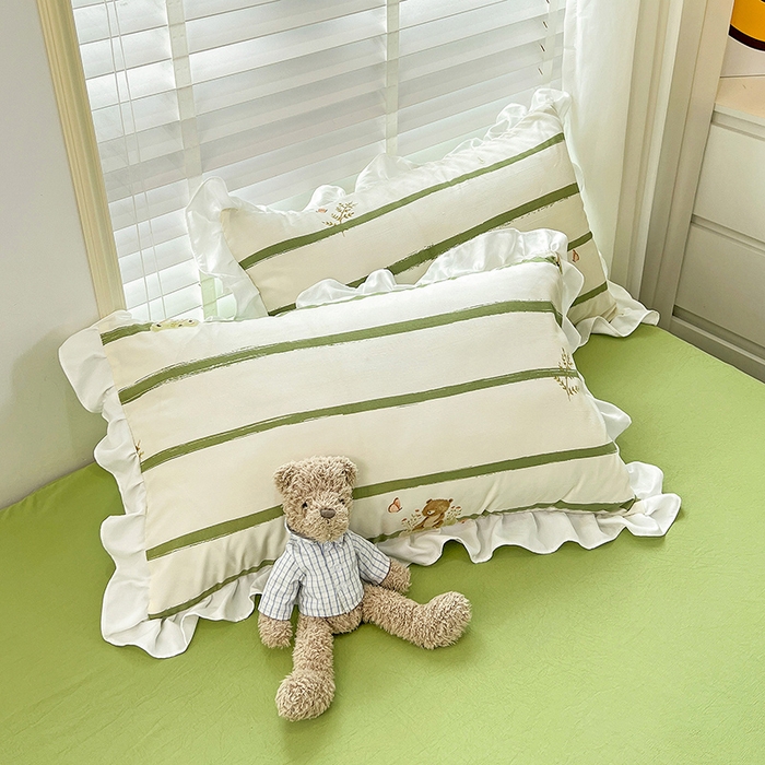 91家纺网 家纺一手货源 找家纺 澳梵 2023新款【怦然心动】系列-水洗棉麻双层纱四件套 小鹿兔