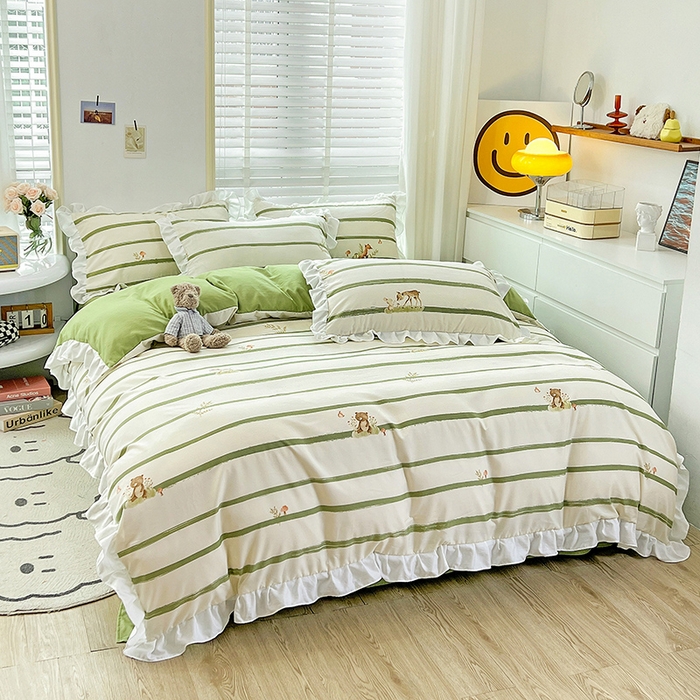 91家纺网 家纺一手货源 找家纺 澳梵 2023新款【怦然心动】系列-水洗棉麻双层纱四件套 小鹿兔