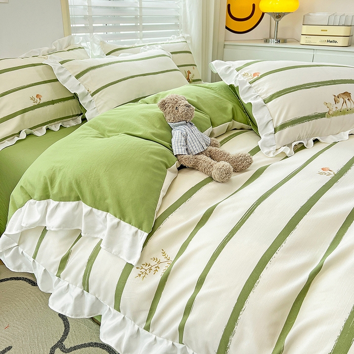 91家纺网 家纺一手货源 找家纺 澳梵 2023新款【怦然心动】系列-水洗棉麻双层纱四件套 小鹿兔