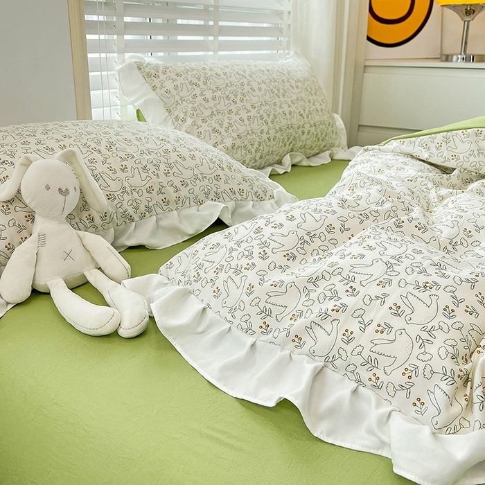 91家纺网 家纺一手货源 找家纺 澳梵 2023新款【怦然心动】系列-水洗棉麻双层纱四件套 小情歌