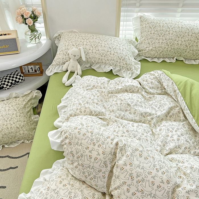 91家纺网 家纺一手货源 找家纺 澳梵 2023新款【怦然心动】系列-水洗棉麻双层纱四件套 小情歌