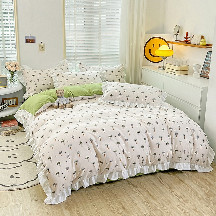 91家纺网 家纺一手货源 找家纺 澳梵 2023新款【怦然心动】系列-水洗棉麻双层纱四件套 椰子树