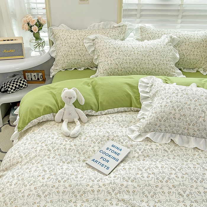 91家纺网 家纺一手货源 找家纺 澳梵 2023新款【怦然心动】系列-水洗棉麻双层纱四件套 小情歌