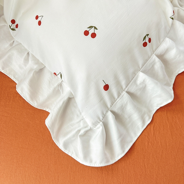 91家纺网 家纺一手货源 找家纺 澳梵 2023新款【怦然心动】系列-水洗棉麻双层纱四件套 小樱桃