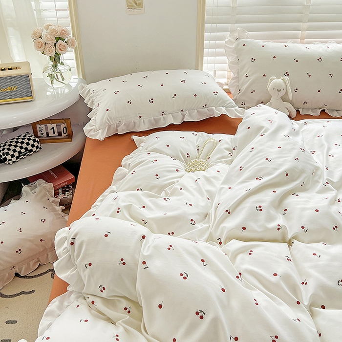 91家纺网 家纺一手货源 找家纺 澳梵 2023新款【怦然心动】系列-水洗棉麻双层纱四件套 小樱桃