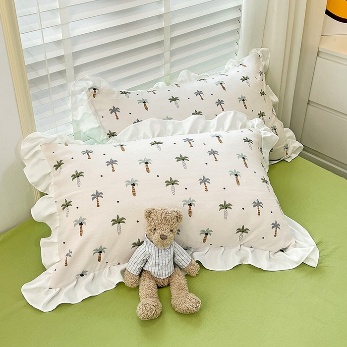 91家纺网 家纺一手货源 找家纺 澳梵 2023新款【怦然心动】系列-水洗棉麻双层纱四件套 椰子树