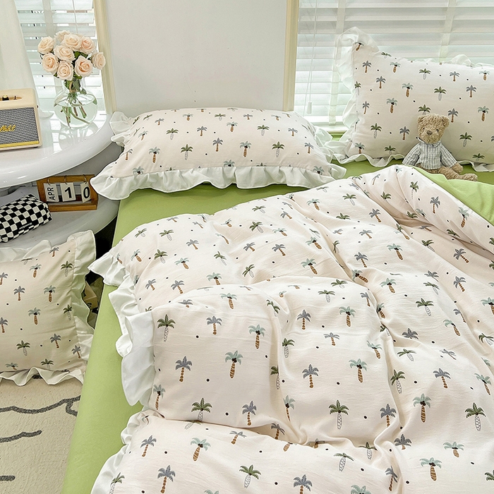 91家纺网 家纺一手货源 找家纺 澳梵 2023新款【怦然心动】系列-水洗棉麻双层纱四件套 椰子树