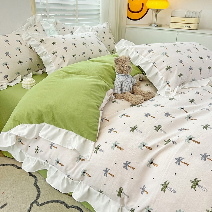 91家纺网 家纺一手货源 找家纺 澳梵 2023新款【怦然心动】系列-水洗棉麻双层纱四件套 椰子树