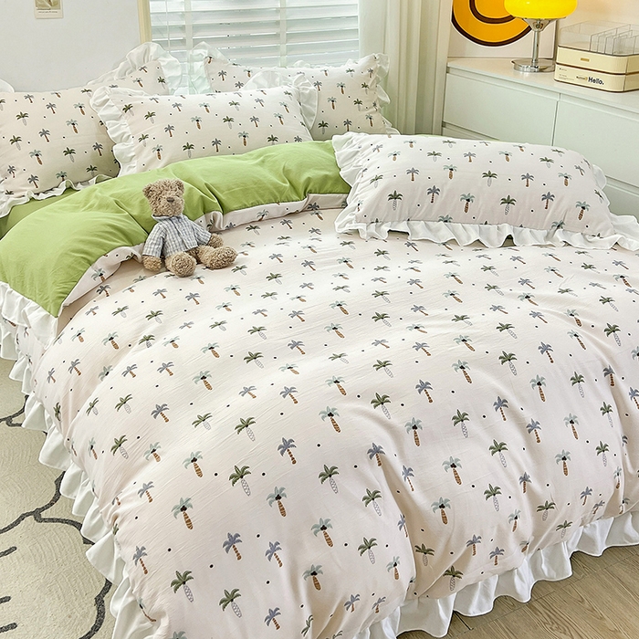 91家纺网 家纺一手货源 找家纺 澳梵 2023新款【怦然心动】系列-水洗棉麻双层纱四件套 椰子树