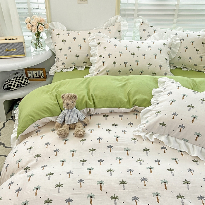 91家纺网 家纺一手货源 找家纺 澳梵 2023新款【怦然心动】系列-水洗棉麻双层纱四件套 椰子树