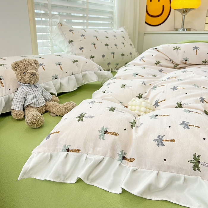 91家纺网 家纺一手货源 找家纺 澳梵 2023新款【怦然心动】系列-水洗棉麻双层纱四件套 椰子树