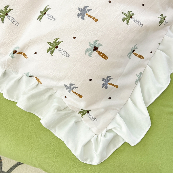 91家纺网 家纺一手货源 找家纺 澳梵 2023新款【怦然心动】系列-水洗棉麻双层纱四件套 椰子树