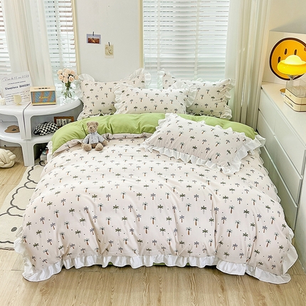 91家纺网 家纺一手货源 找家纺 澳梵 2023新款【怦然心动】系列-水洗棉麻双层纱四件套 椰子树