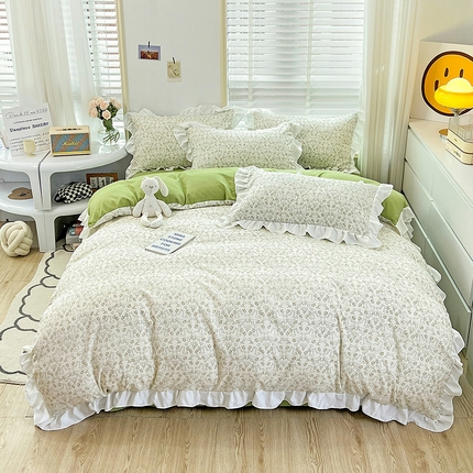 91家纺网 家纺一手货源 找家纺 澳梵 2023新款【怦然心动】系列-水洗棉麻双层纱四件套 小情歌