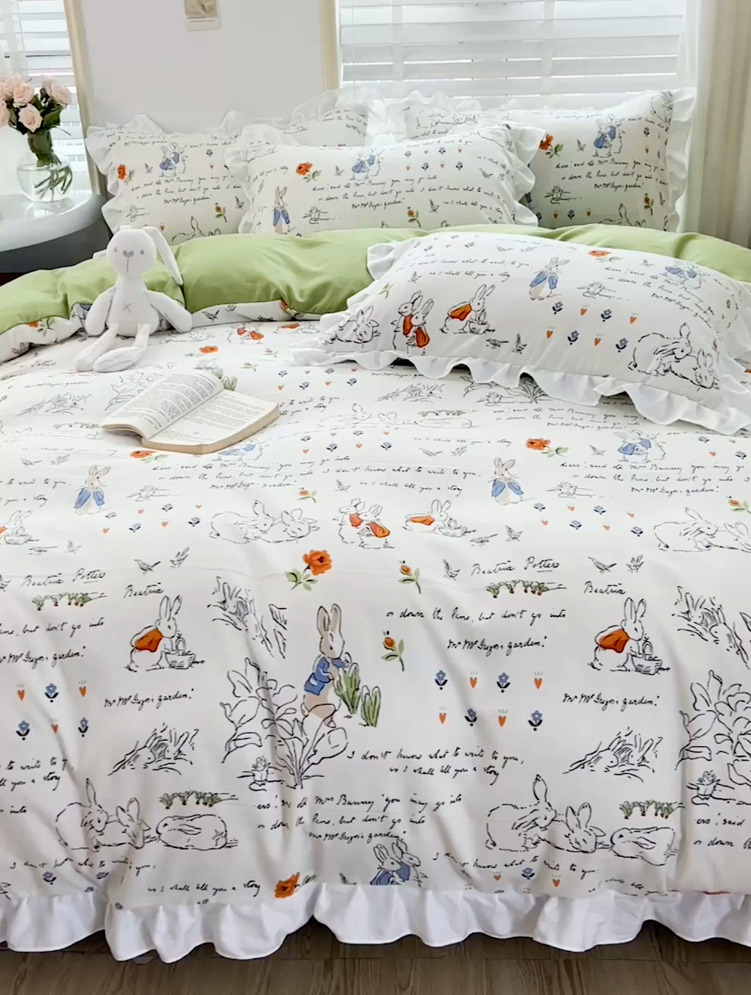 91家纺网 家纺一手货源 找家纺 澳梵 2023新款【怦然心动】系列-水洗棉麻双层纱四件套 彼得兔