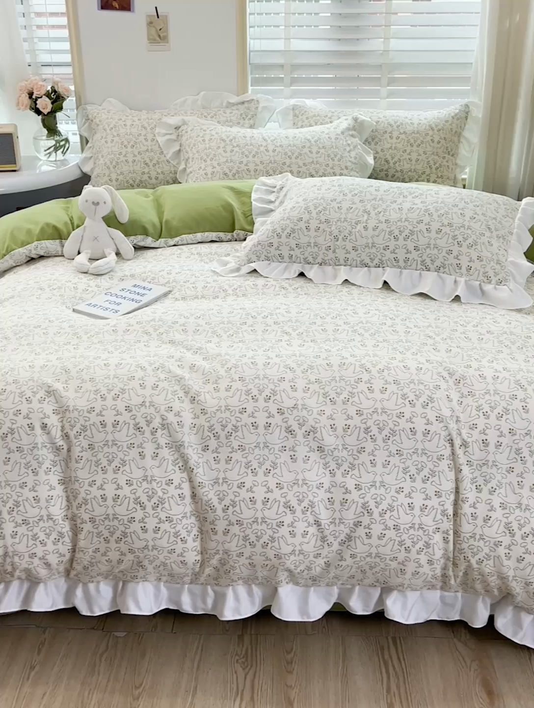 91家纺网 家纺一手货源 找家纺 澳梵 2023新款【怦然心动】系列-水洗棉麻双层纱四件套 小情歌