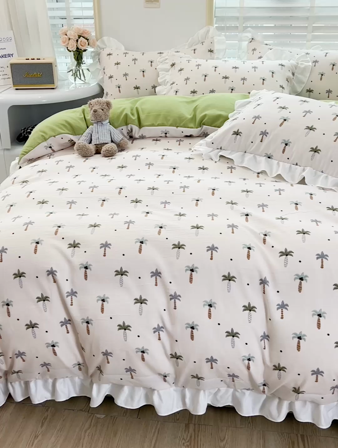 91家纺网 家纺一手货源 找家纺 澳梵 2023新款【怦然心动】系列-水洗棉麻双层纱四件套 椰子树