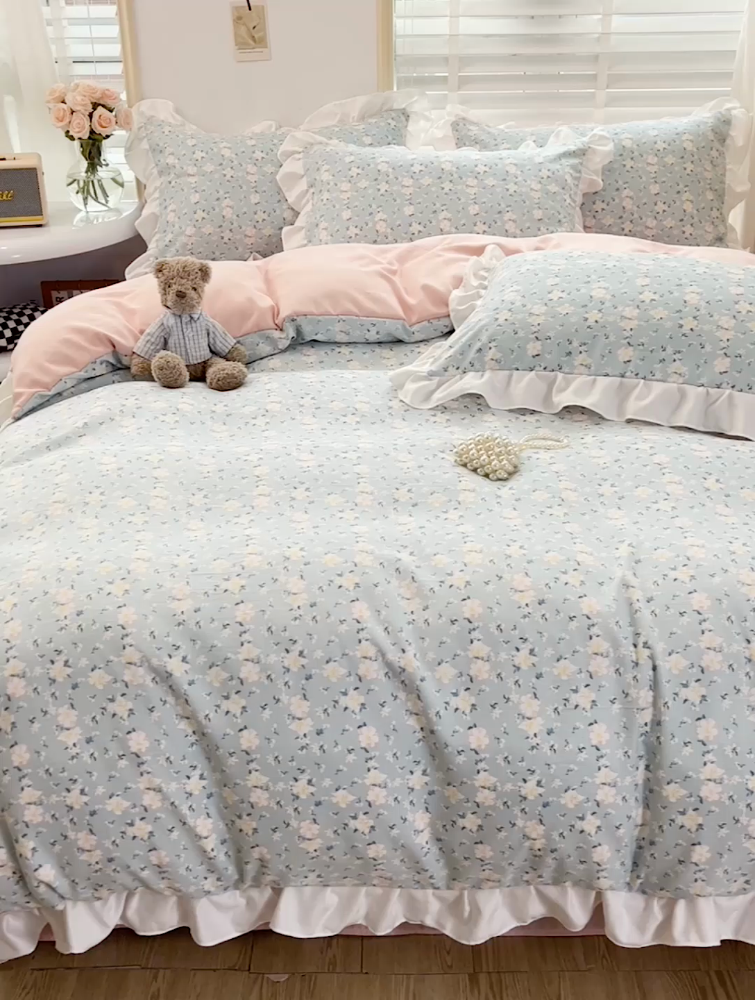 91家纺网 家纺一手货源 找家纺 澳梵 2023新款【怦然心动】系列-水洗棉麻双层纱四件套 朵拉