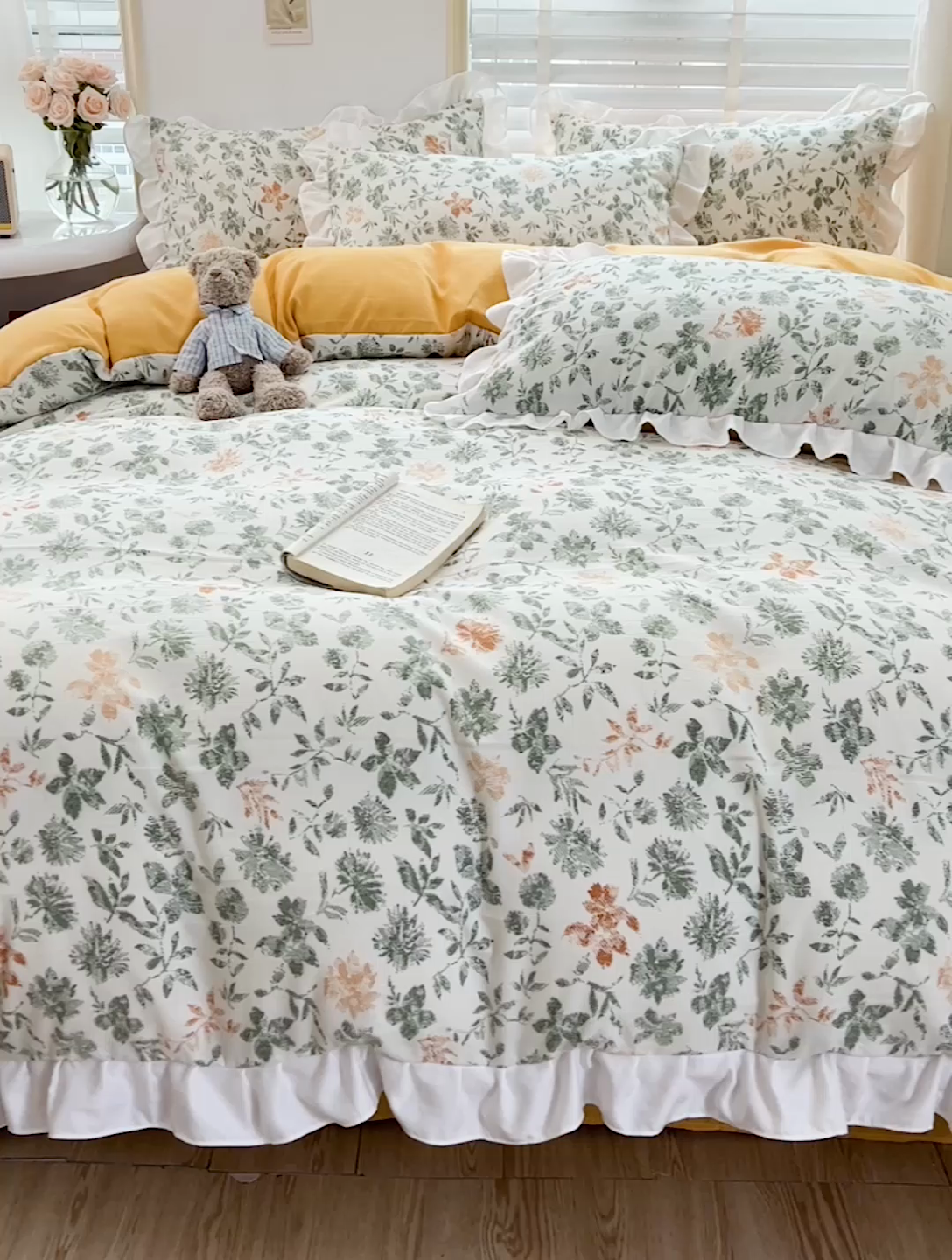 91家纺网 家纺一手货源 找家纺 澳梵 2023新款【怦然心动】系列-水洗棉麻双层纱四件套 绿影