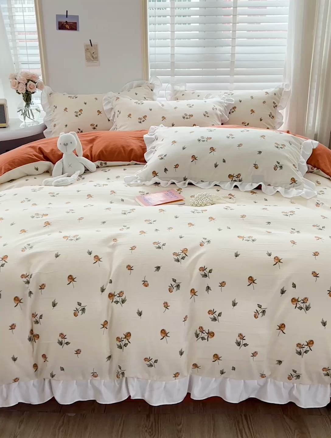 91家纺网 家纺一手货源 找家纺 澳梵 2023新款【怦然心动】系列-水洗棉麻双层纱四件套 花颂