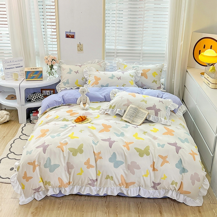 91家纺网 家纺一手货源 找家纺 澳梵 2023新款【怦然心动】系列-水洗棉麻双层纱四件套 蝴蝶