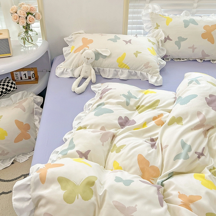 91家纺网 家纺一手货源 找家纺 澳梵 2023新款【怦然心动】系列-水洗棉麻双层纱四件套 蝴蝶