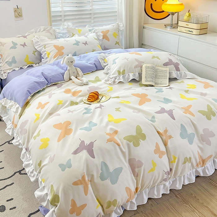 91家纺网 家纺一手货源 找家纺 澳梵 2023新款【怦然心动】系列-水洗棉麻双层纱四件套 蝴蝶