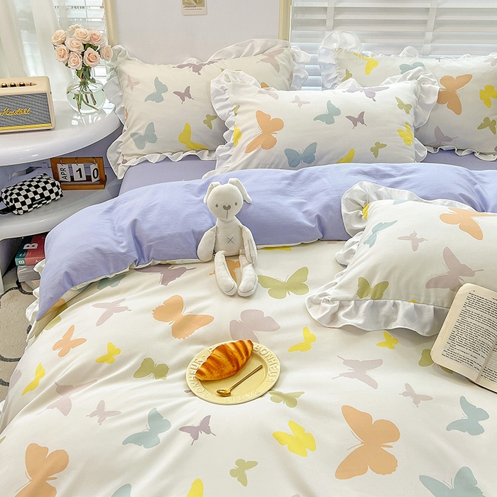 91家纺网 家纺一手货源 找家纺 澳梵 2023新款【怦然心动】系列-水洗棉麻双层纱四件套 蝴蝶