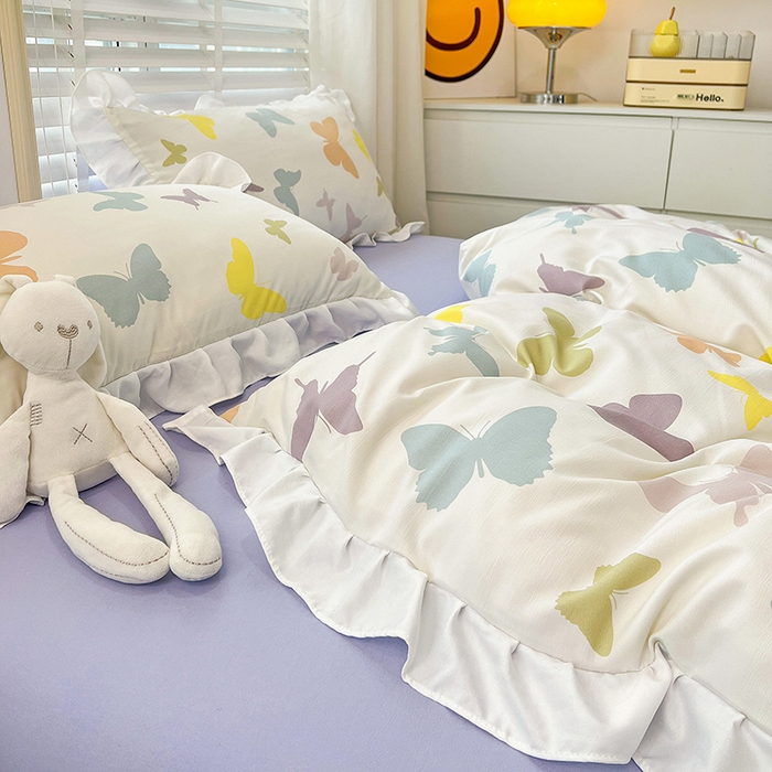 91家纺网 家纺一手货源 找家纺 澳梵 2023新款【怦然心动】系列-水洗棉麻双层纱四件套 蝴蝶