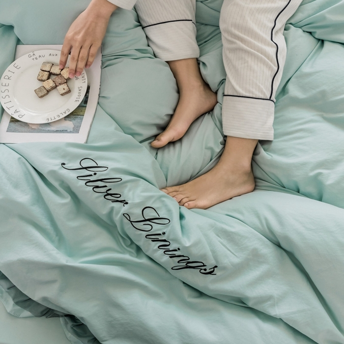 91家纺网 家纺一手货源 找家纺 苏木年华2023新款水洗棉蕾丝刺绣四件套 薄荷