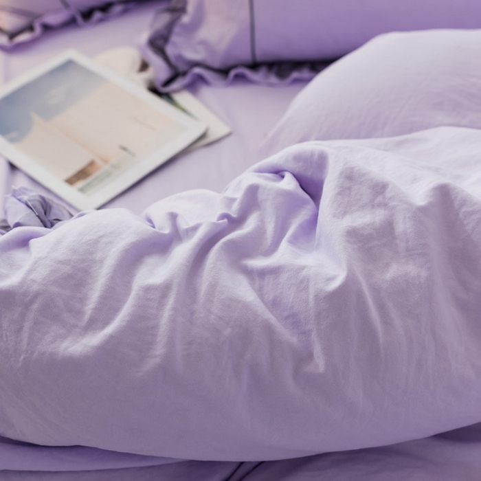 91家纺网 家纺一手货源 找家纺 苏木年华2023新款水洗棉蕾丝刺绣四件套 裸紫