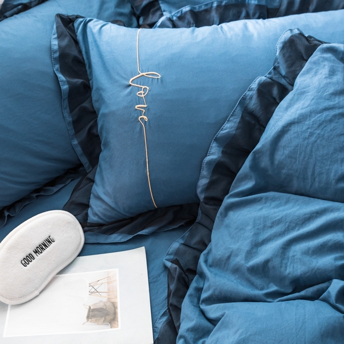 91家纺网 家纺一手货源 找家纺 （总）苏木年华2023新款水洗棉蕾丝刺绣四件套