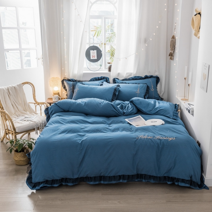 91家纺网 家纺一手货源 找家纺 （总）苏木年华2023新款水洗棉蕾丝刺绣四件套