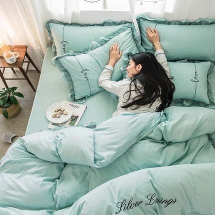 91家纺网 家纺一手货源 找家纺 （总）苏木年华2023新款水洗棉蕾丝刺绣四件套