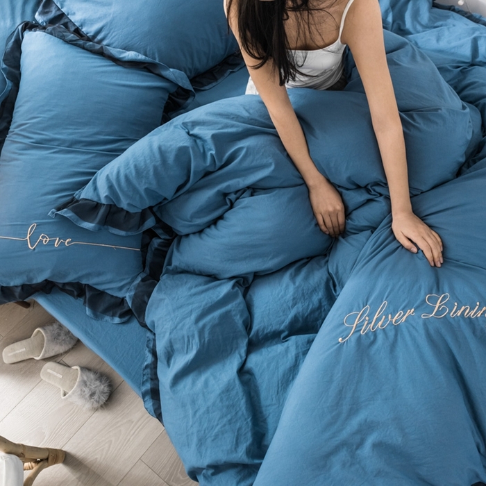 91家纺网 家纺一手货源 找家纺 （总）苏木年华2023新款水洗棉蕾丝刺绣四件套