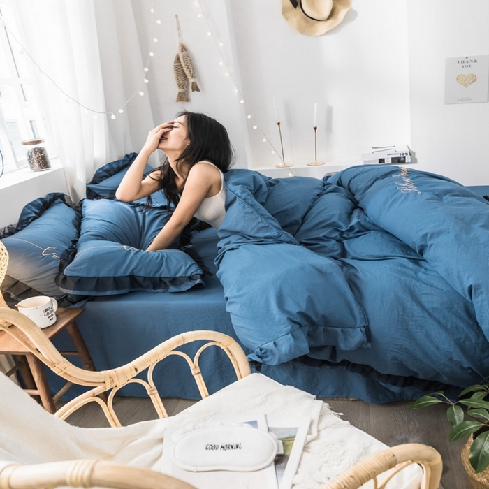 91家纺网 家纺一手货源 找家纺 （总）苏木年华2023新款水洗棉蕾丝刺绣四件套