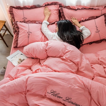 91家纺网 家纺一手货源 找家纺 （总）苏木年华2023新款水洗棉蕾丝刺绣四件套